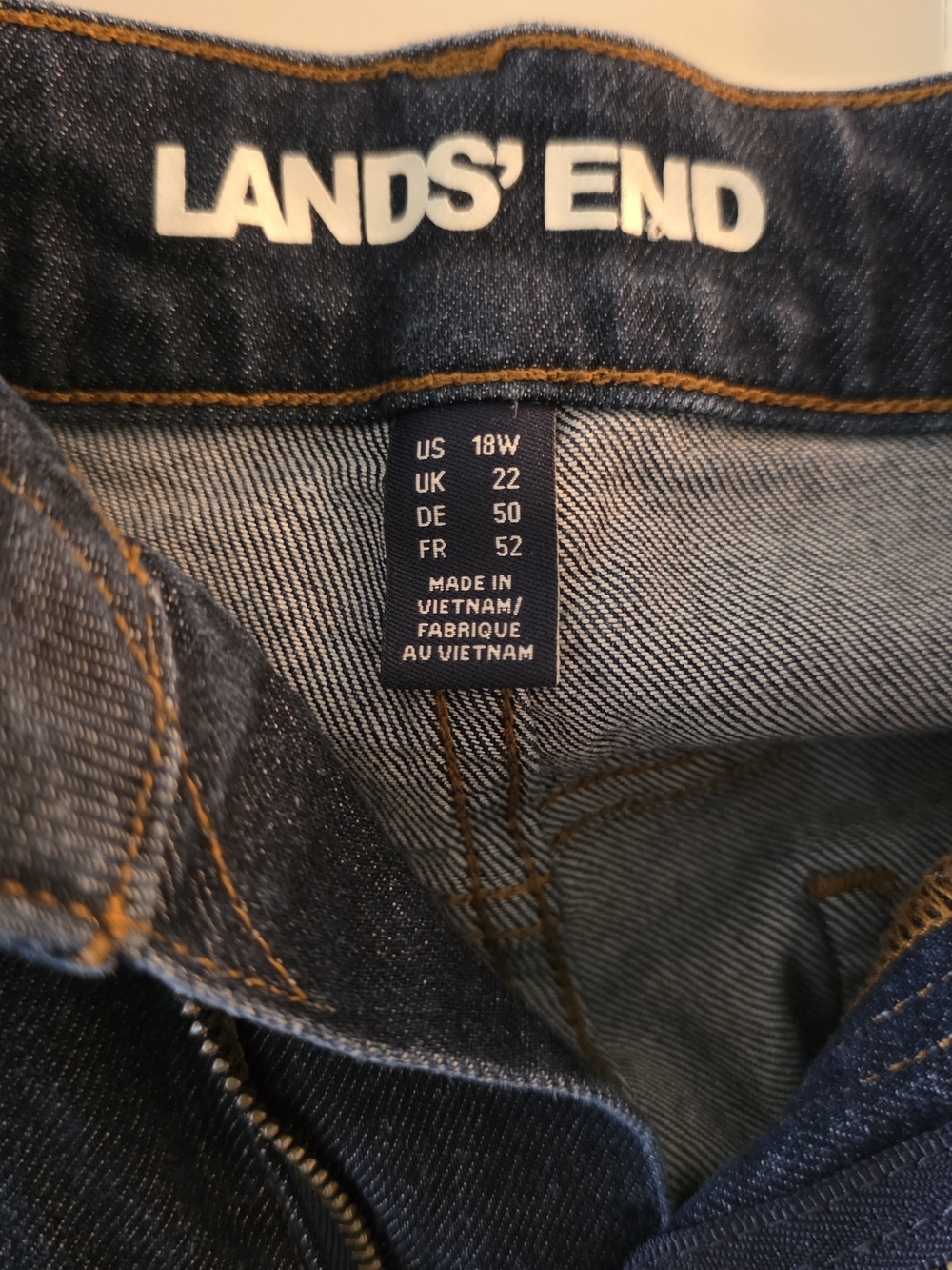 Lands' End Dark Blue Denim Jeans with Contrast Stitching - Picture 7 of 7